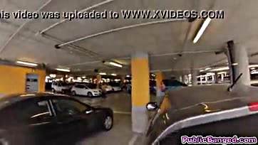 Asian woman gets publicly creampied in a garage