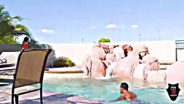 Sexy milf milks major's massive cock by pool