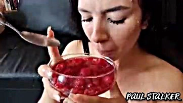 Pervert Daniela eats piss-covered fruit, then poops