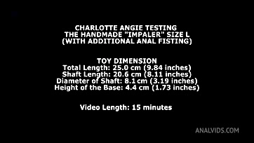 Angie tests large handmade impaler for anal fisting