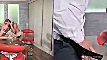 White dude gets pounded by two hot office whores