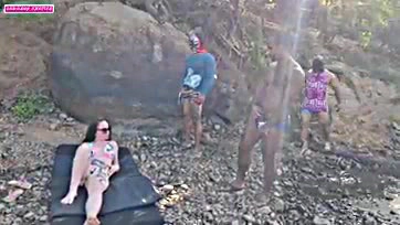 Fucked my husband with three masked dudes by the river