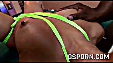 Black cock ravishes hot ebony's massive pink booty