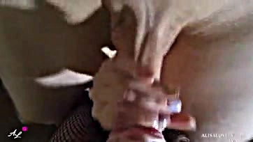 Girl swallows massive cum while sucking huge dick