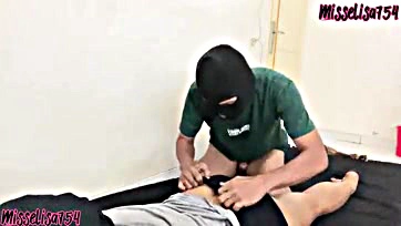 A Muslim mom visits a massage shop for sex