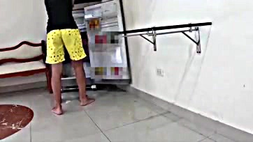 My sister's husband's wife gets stuck in freezer, then I give her a tight anal