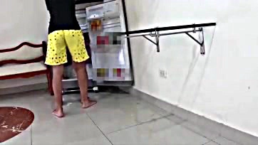 My sister's husband's wife gets stuck in freezer, then I give her a tight anal