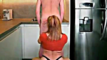 Hot neighbor gives me a morning blow job in kitchen