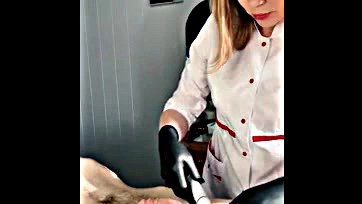 Client cums during procedure, subtitles provided