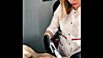 Client cums during procedure, subtitles provided