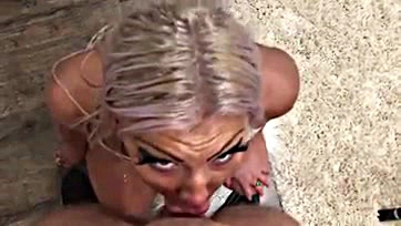 Deepthroat blonde bimbo blowjob lips suck dick hard