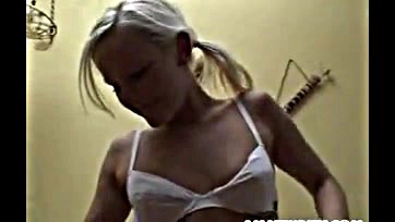 Youthful girl gets cum on her bare breasts