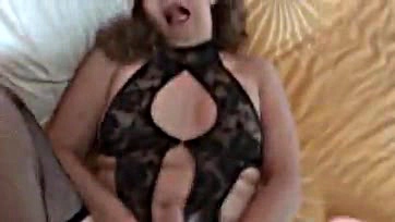 Latina wife's hairy pussy and tits get cumshots