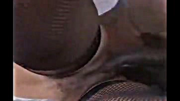 Black cock screws ebony cowgirl's ass