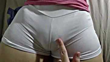 Bro filming sister's camel toe in white shorts