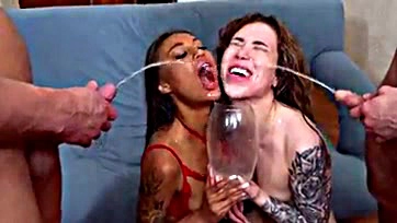 Girls enjoy drinking and swallowing each other's urine