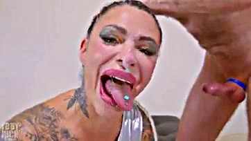 Girl gags on cock, spits, and rims in hardcore sex