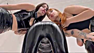 Group spits on each other's latex-clad buttocks in humiliation