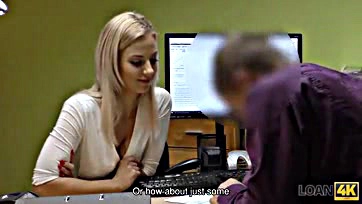 Office agent performs oral sex on blonde