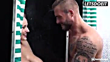 Two studs ravage big-titted Angel Wicky in the shower