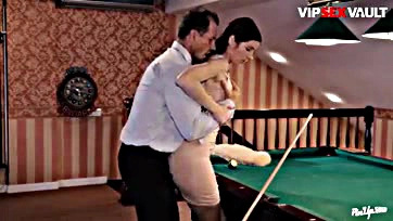 Mature woman has sex on a pool table