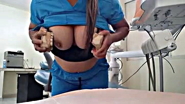 Nurse secretly pleasures herself at work, gets free porn