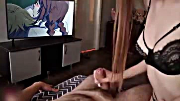 Watch boyfriend jerk off while he watches uncensored hentai