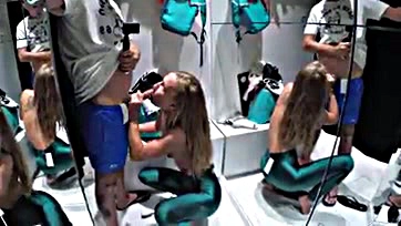 Amateur couple has rough sex in dressing room