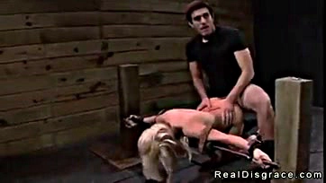 Blonde woman gets brutal sex from machine and large cock