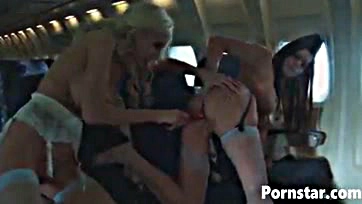 Lesbian puma fucks hot air hostess, gets horny