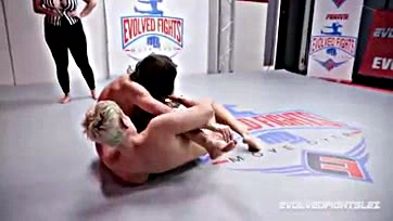 Rough lesbian wrestling with strapon sex and explicit content