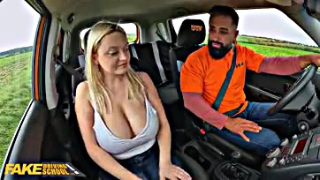 Blonde gets hardcore sex, facial after fake taxi near miss