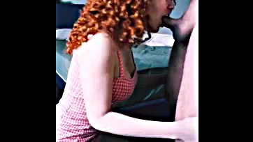 Unaware redhead gives surprise oral sex recording