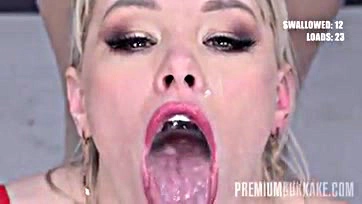 Lola swallows 67 massive cum loads in one go