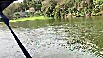 Old lady shows off hairy snatch on boat