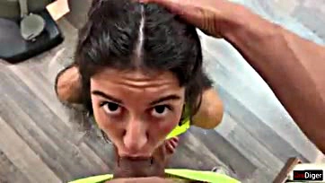 A trainer screws Katty in a gym session