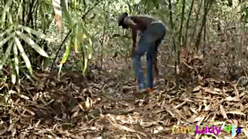 African BBW model gets doggy-fucked in the bush