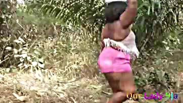 African BBW model gets doggy-fucked in the bush