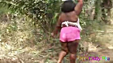 African BBW model gets doggy-fucked in the bush