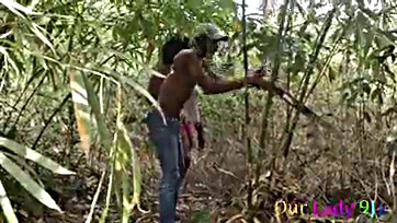 African BBW model gets doggy-fucked in the bush