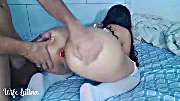 Latina wife gets anal sex and cum shot