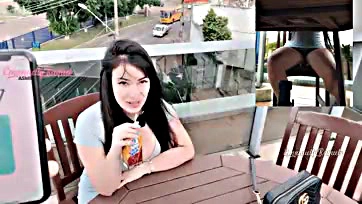 Girl gets remote-controlled orgasm outdoors, moans loudly