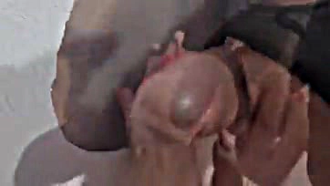 Woman sucks stupid guy's cock until swallowing everything