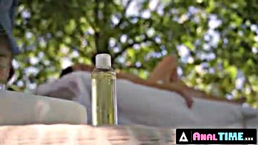 Alexis rides masseur's cock for cum shot outside