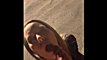 Girl blows me outside, gets messy facial