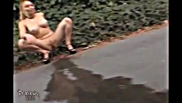 Blonde flashes her hairy snatch in public, gets busted