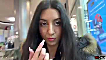 Girl walks with cum on face in public