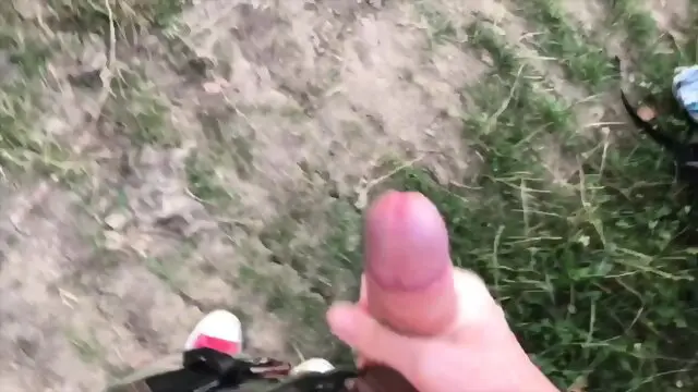 Teen Boy Jerking His Big Dick Using Two Hands OUTDOOR