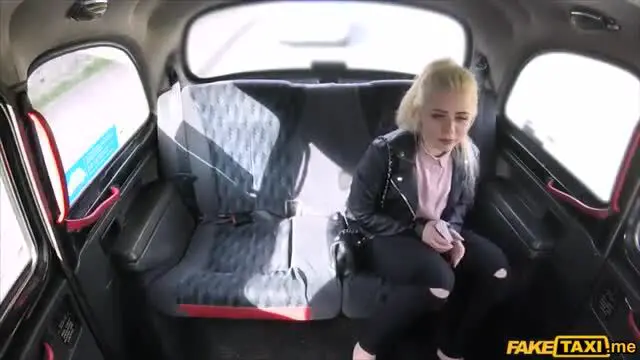 Shy blonde teen with natural tits gets fucked in a cab