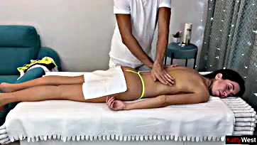 Woman gets intimate with masseur during massage session